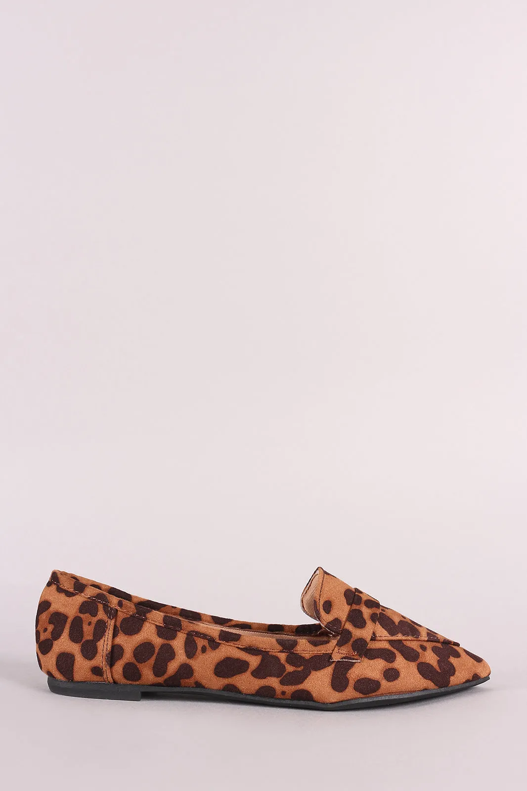 Bamboo Leopard Suede Pointy Toe Loafer Flat