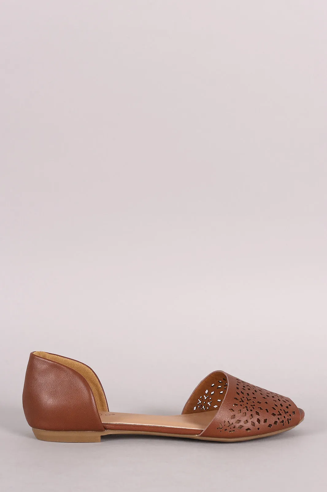 Bamboo Perforated Peep Toe Flat