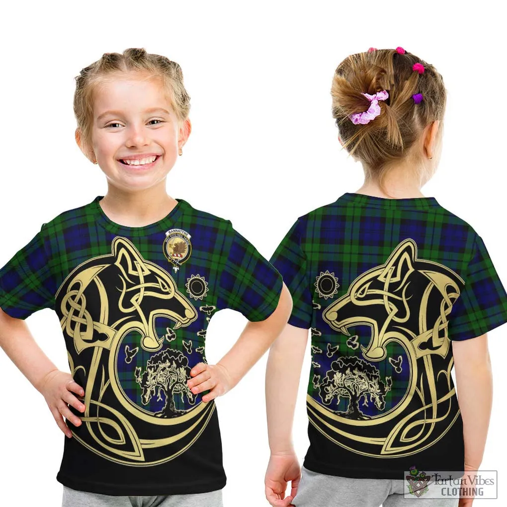 Bannatyne Tartan Kid T-Shirt with Family Crest Celtic Wolf Style