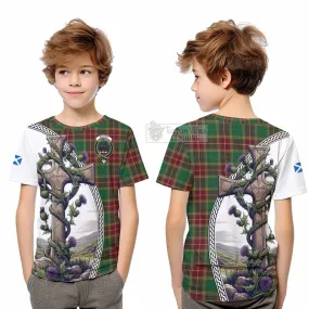 Baxter Tartan Kid T-Shirt with Family Crest and St. Andrew's Cross Accented by Thistle Vines