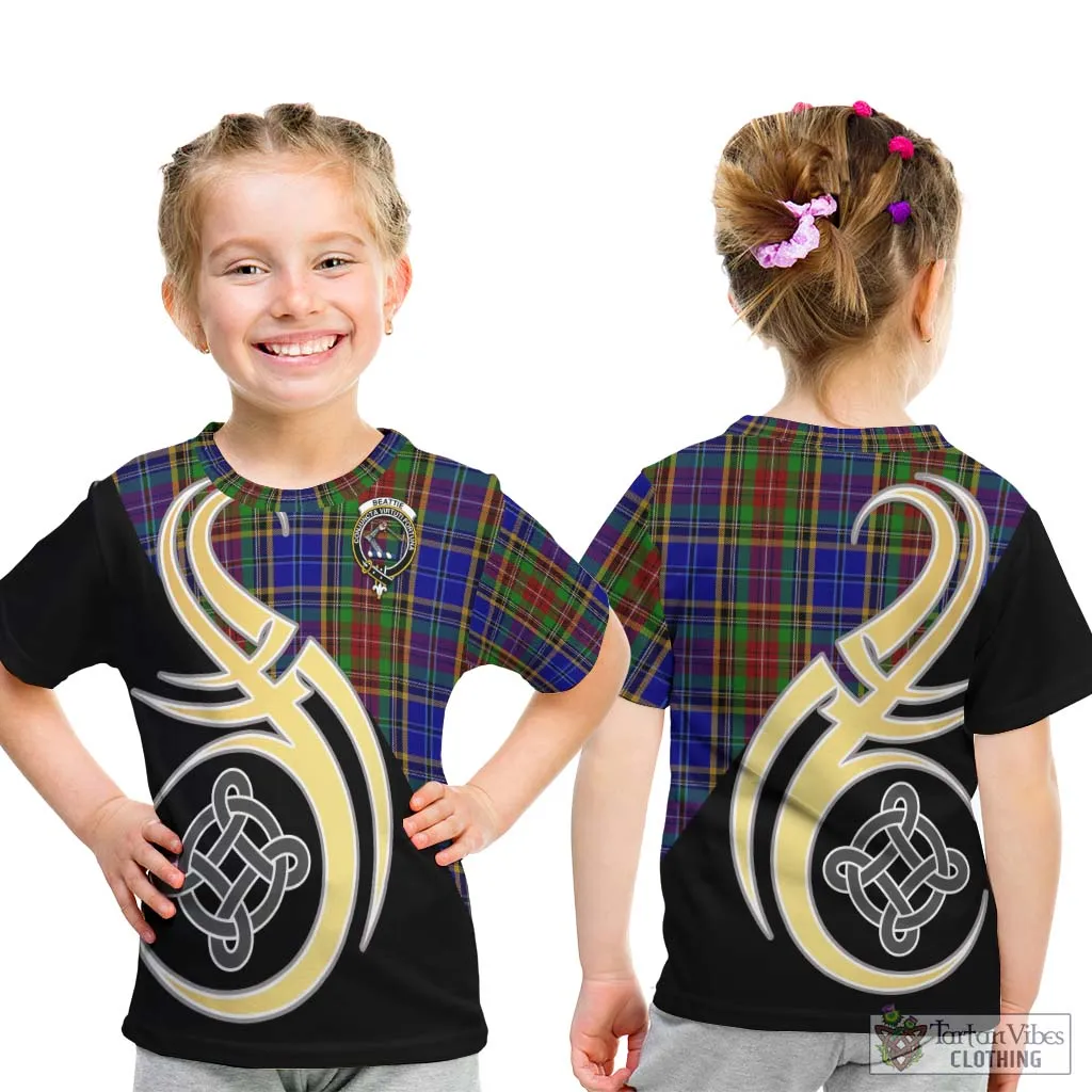 Beattie Tartan Kid T-Shirt with Family Crest and Celtic Symbol Style