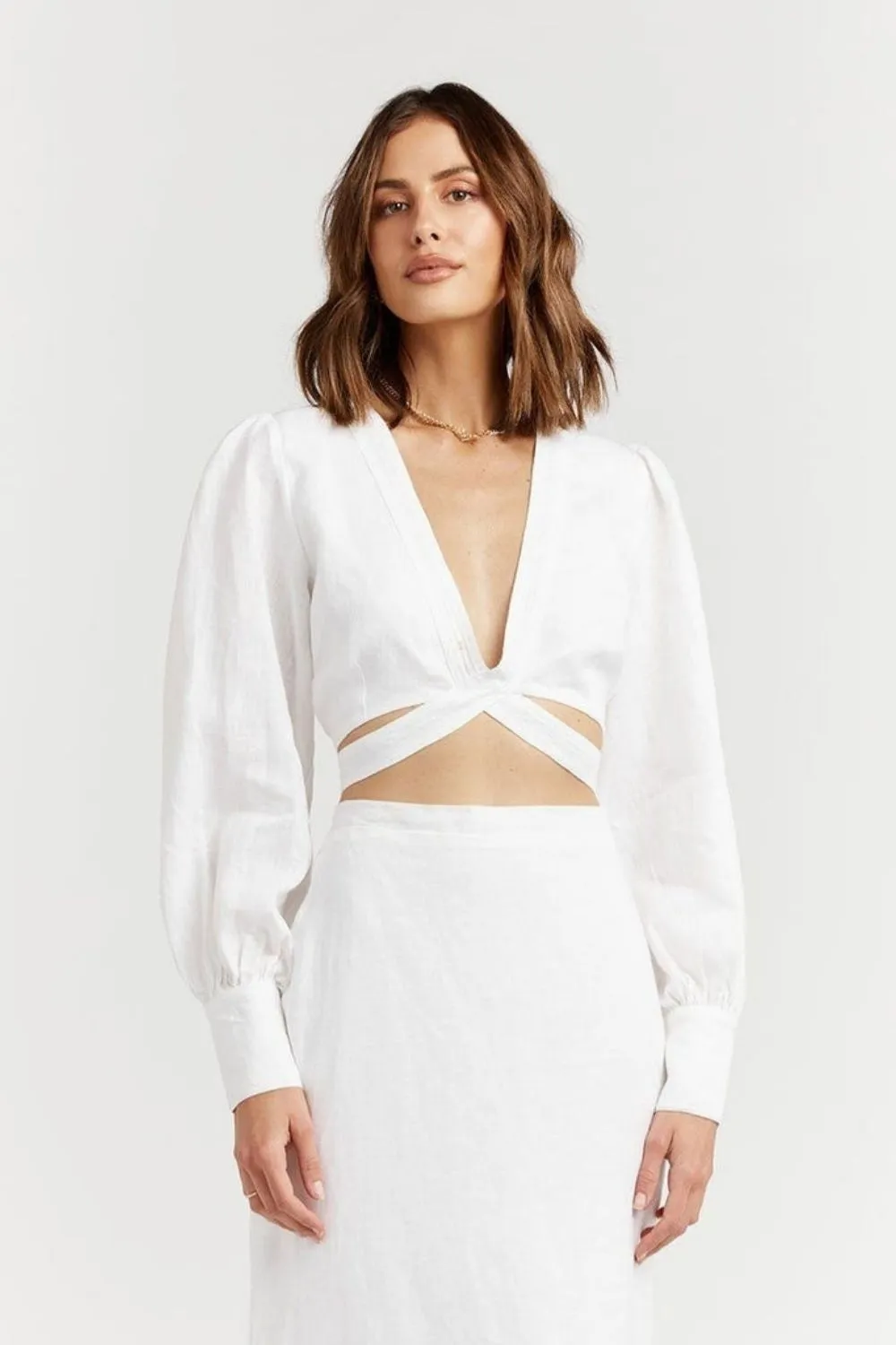 Beautifully White Plunge Neckline Top