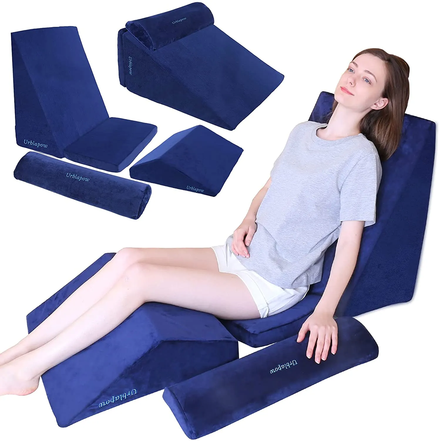 Bed Wedge Pillow for Back, Neck and Leg Pain Relief I Blue