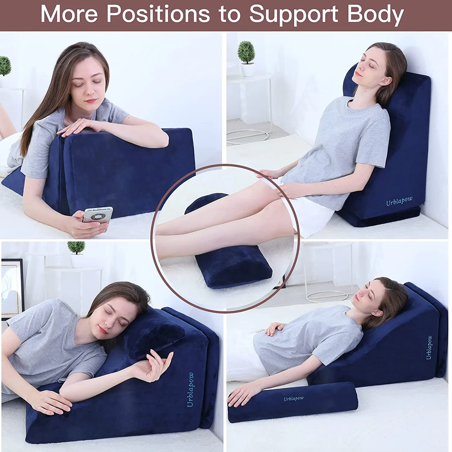 Bed Wedge Pillow for Back, Neck and Leg Pain Relief I Blue