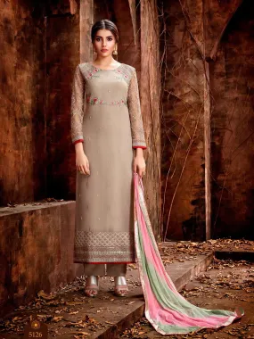 Beige Multi Colour Traditional Embroidered Pakistani Pant Suit