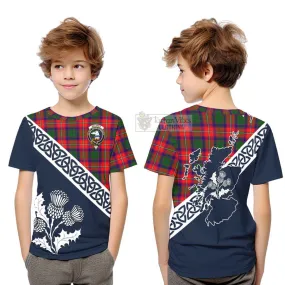 Belshes (Belsches) Tartan Kid T-Shirt Featuring Thistle and Scotland Map