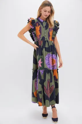 Bergen Olive Scallop Pintuck Maxi Dress