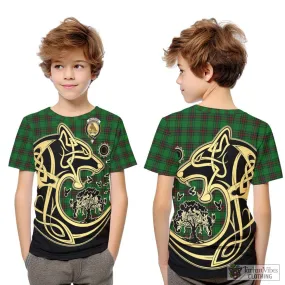 Beveridge Tartan Kid T-Shirt with Family Crest Celtic Wolf Style