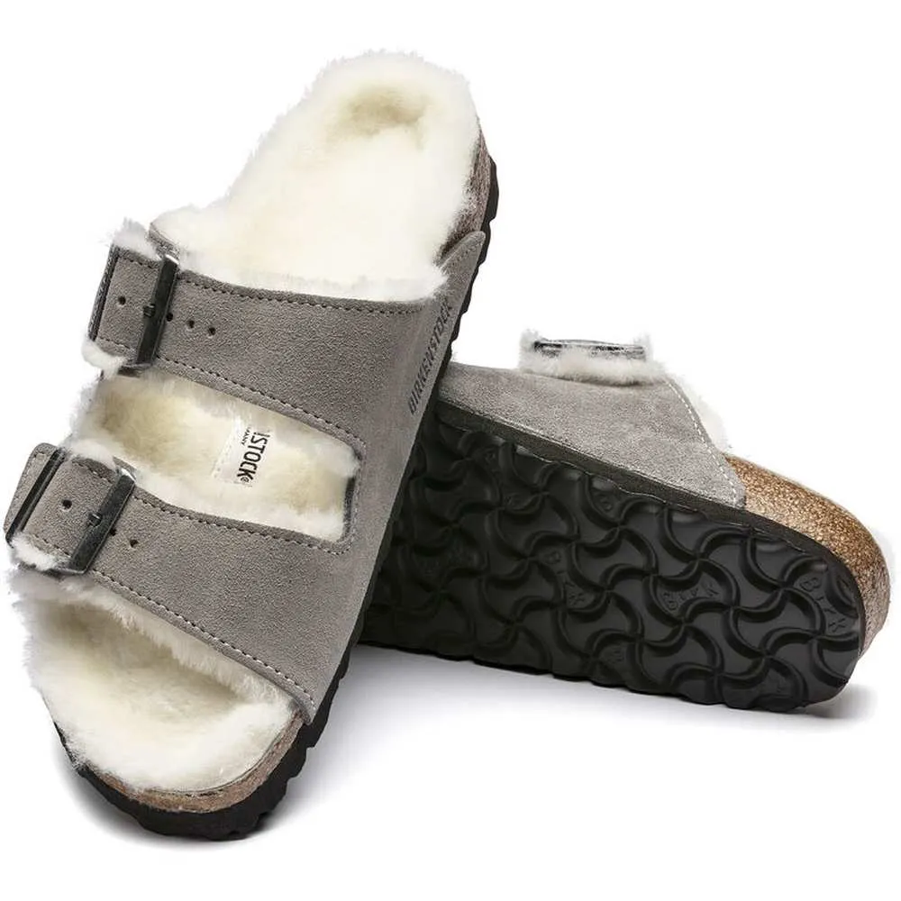 Birkenstock Arizona Shearling Sandals - Stone 1017402