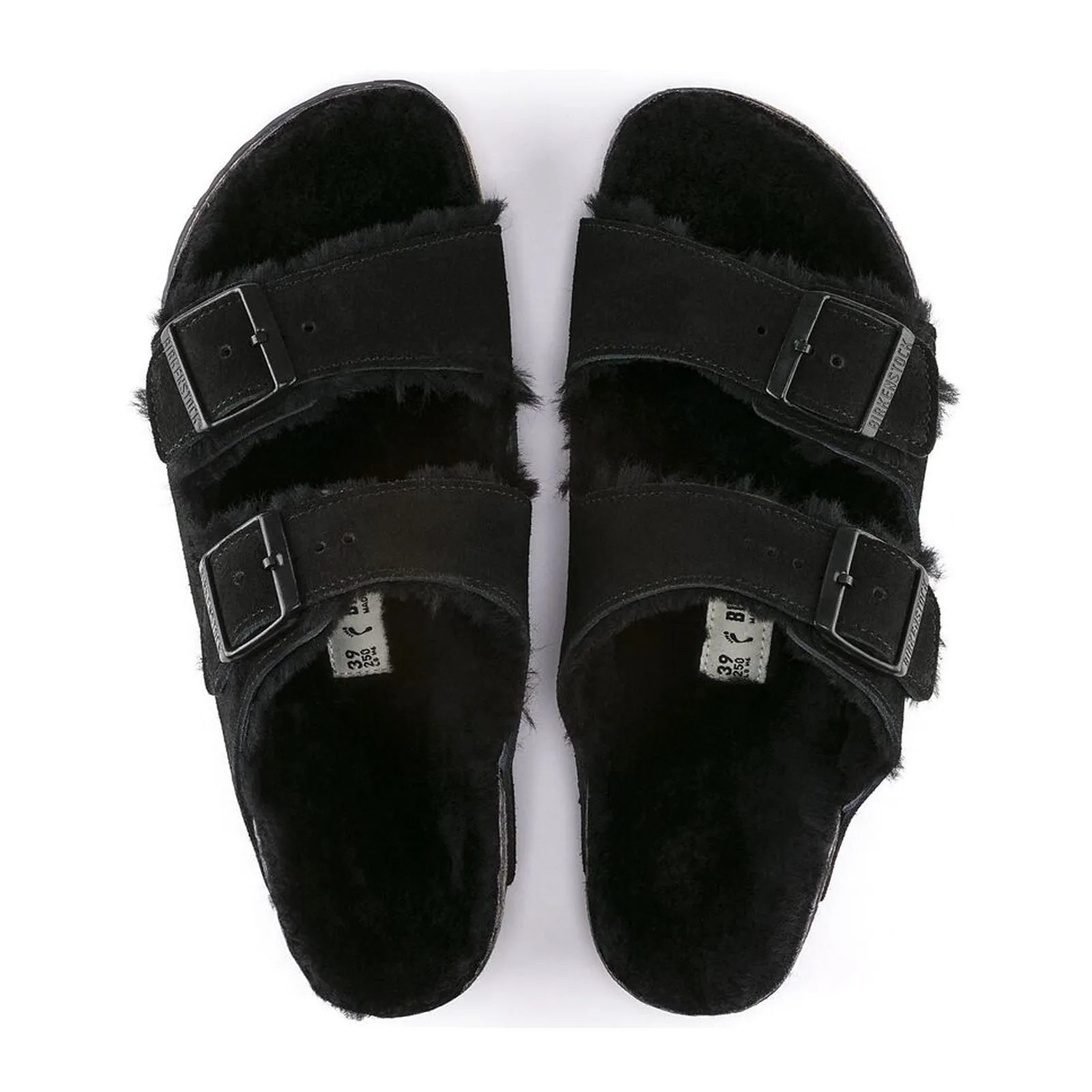 Birkenstock Arizona Slide Sandal (Women) - Black Suede/Black Shearling