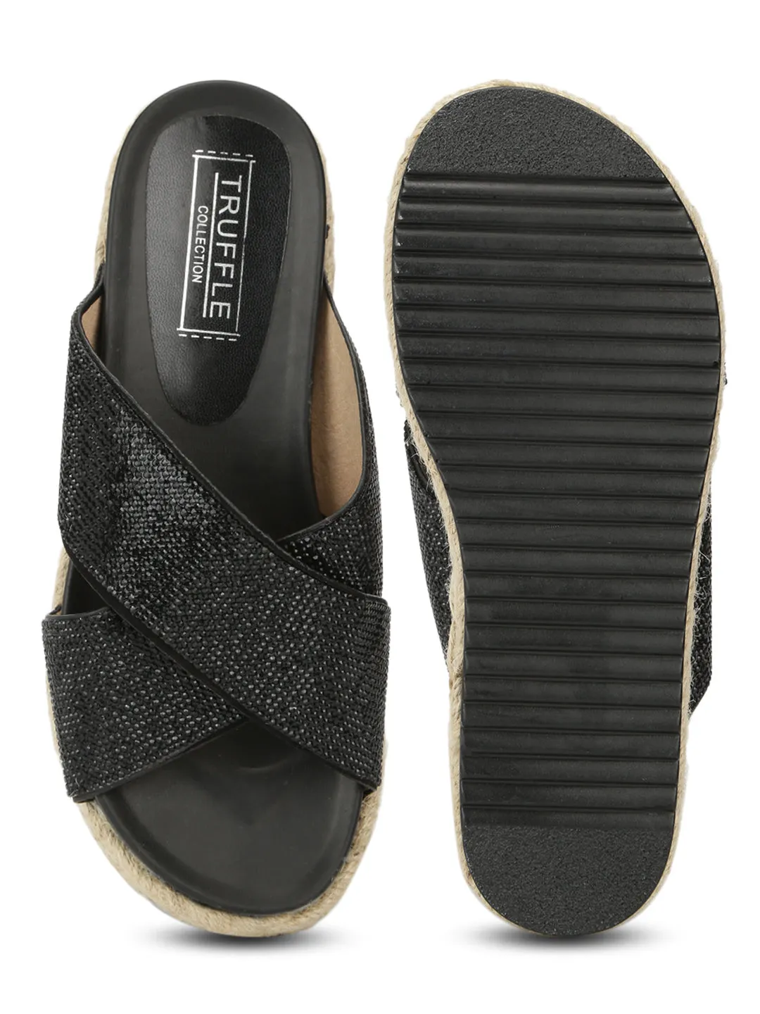 Black Diamond Platform Slip-On Wedges