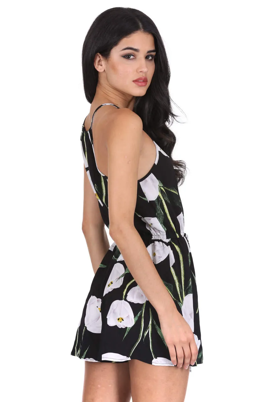 Black Floral Halter Neck Playsuit