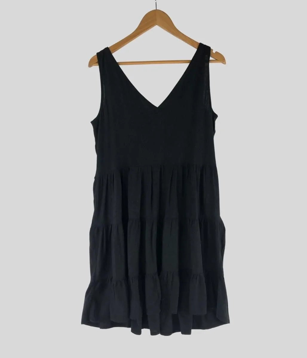 Black Linen Blend Tiered Dress