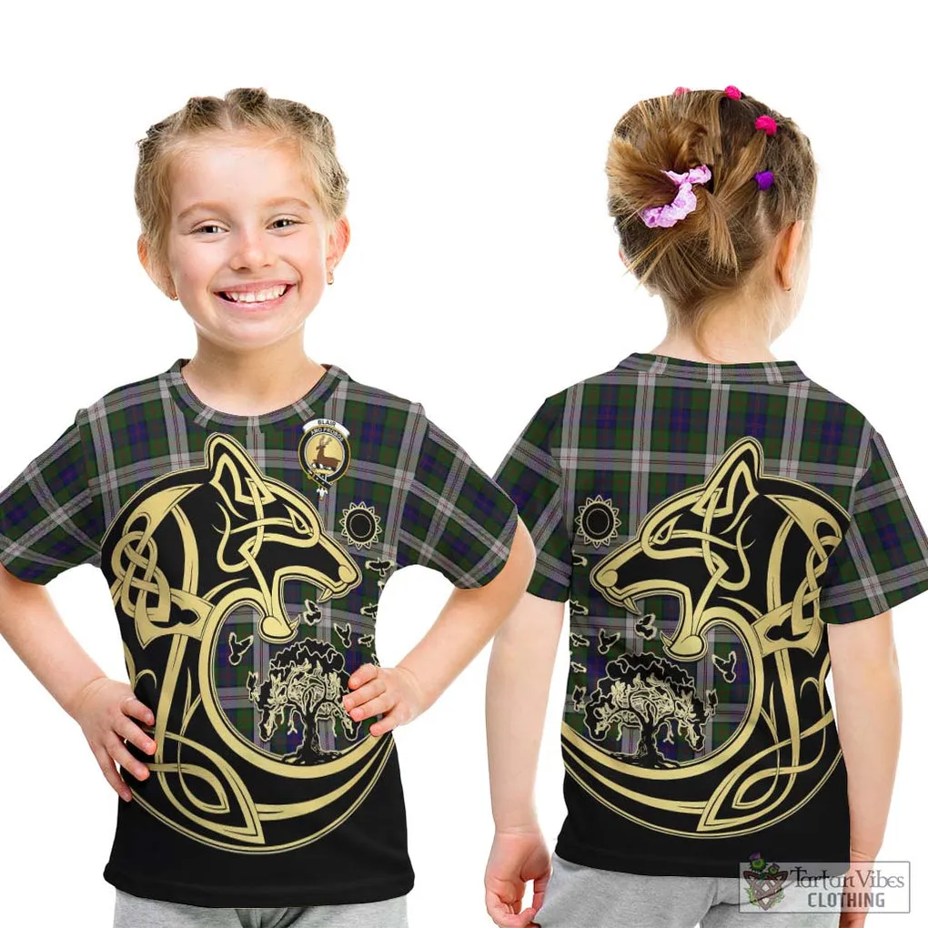 Blair Dress Tartan Kid T-Shirt with Family Crest Celtic Wolf Style