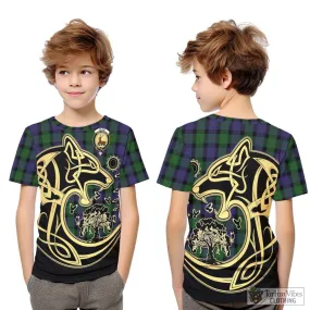 Blair Tartan Kid T-Shirt with Family Crest Celtic Wolf Style