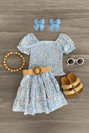 Blue Daisy Ruffle Skirt Set