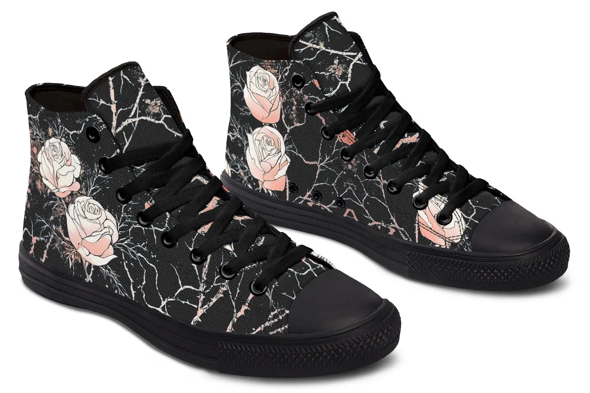 Blush Kintsugi Rose High Tops - Classic Premium Canvas Shoes with Comfortable and Durable Soles