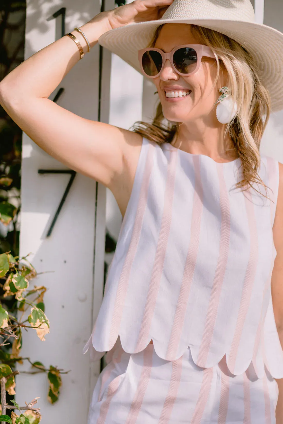 Blush Stripe Scalloped Short Set