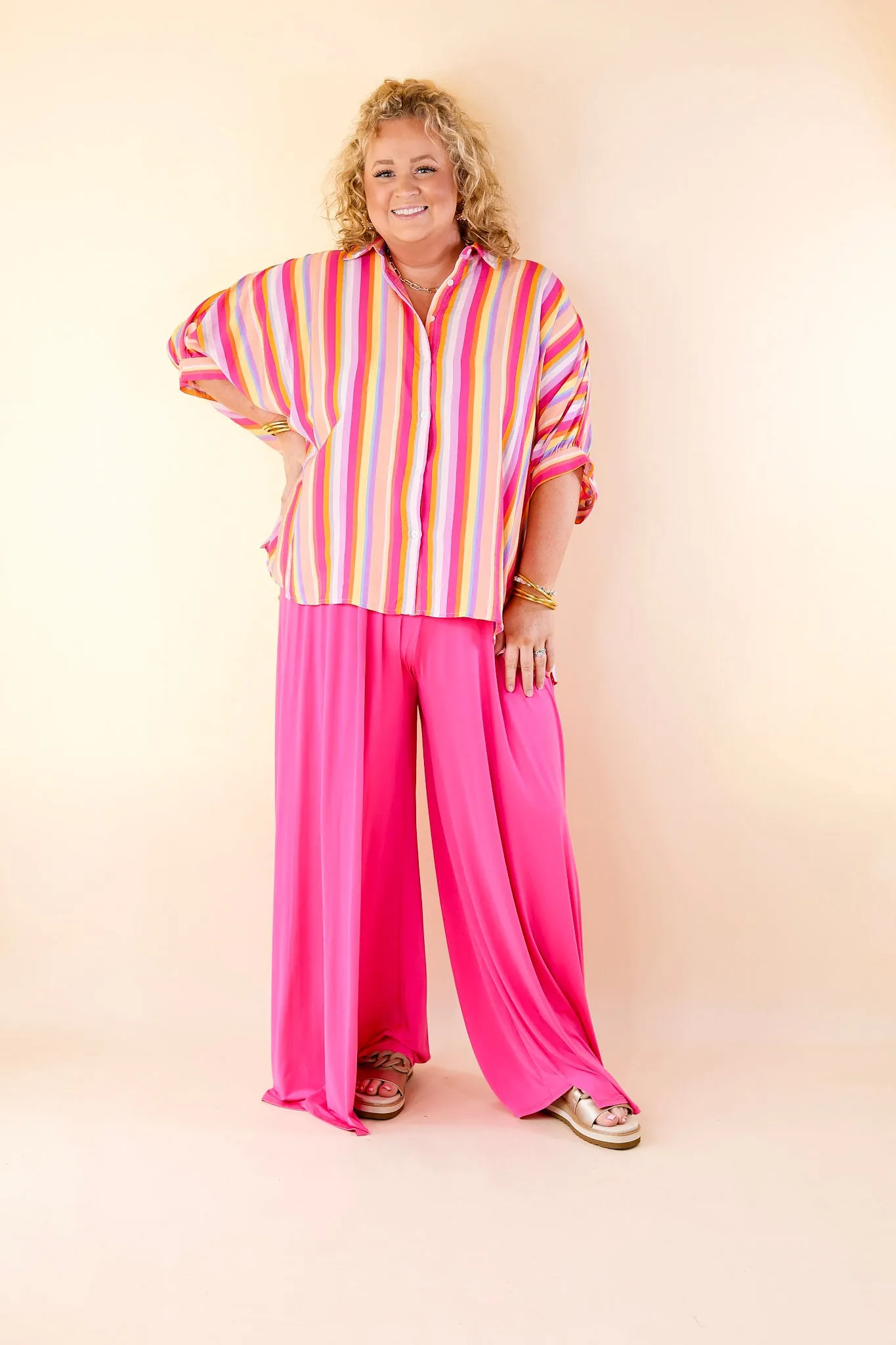 Bold Bliss Multi Color Striped Top with Collar