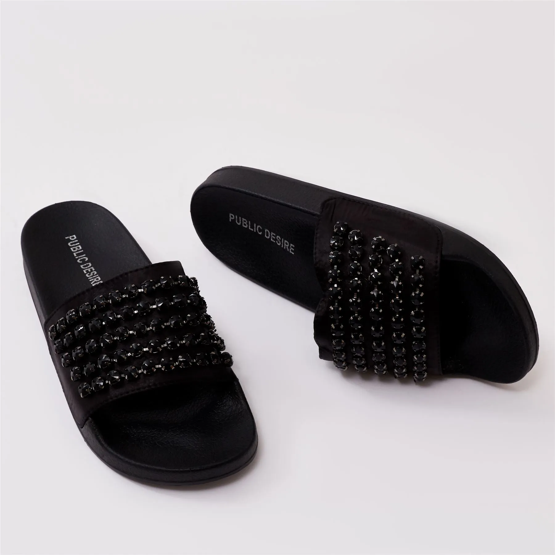 Bounce Black Diamante Sliders in Black