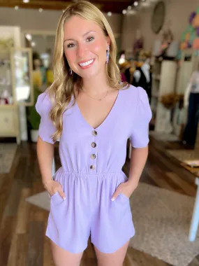 Button Front Romper in Lavender