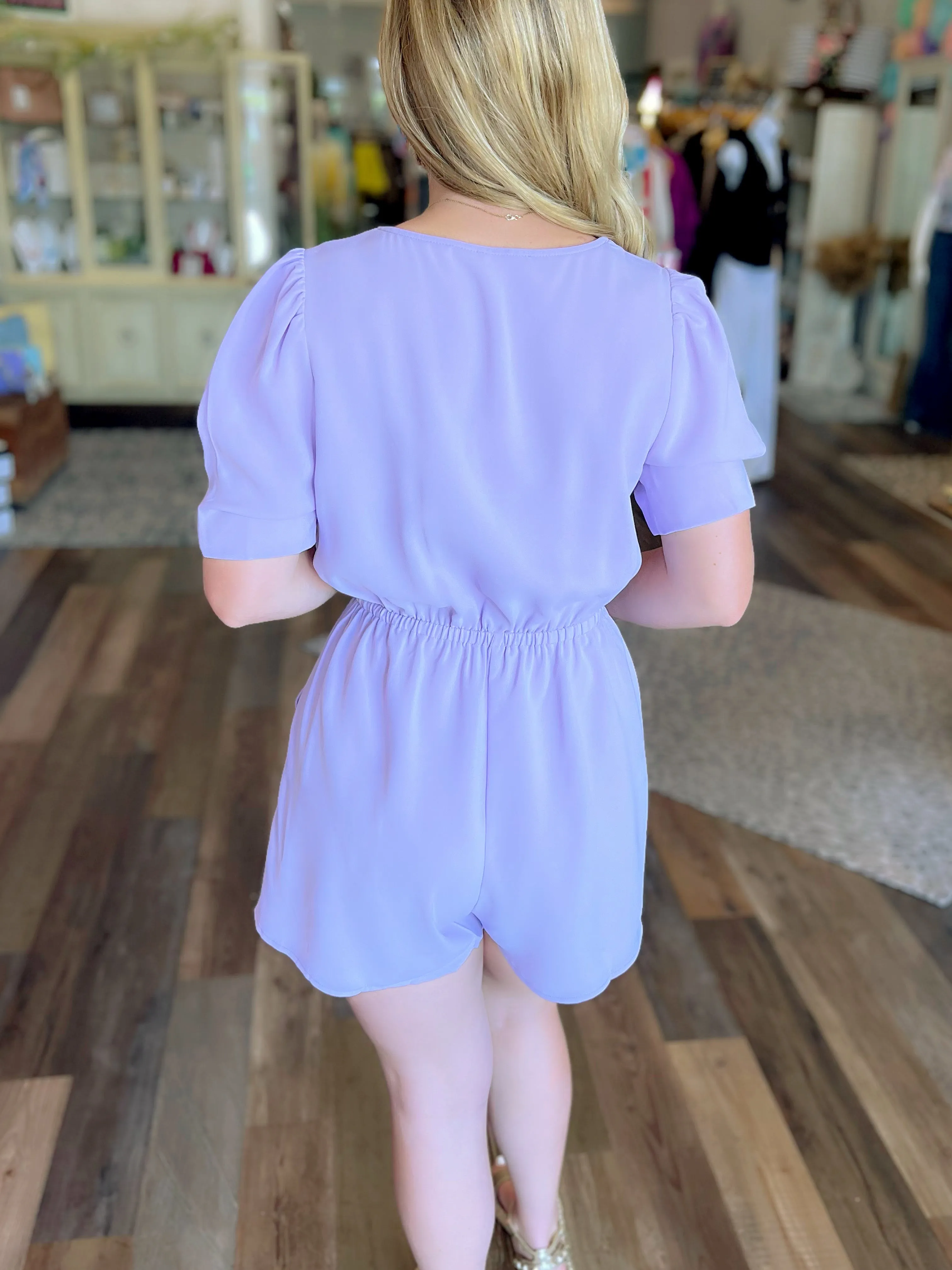 Button Front Romper in Lavender