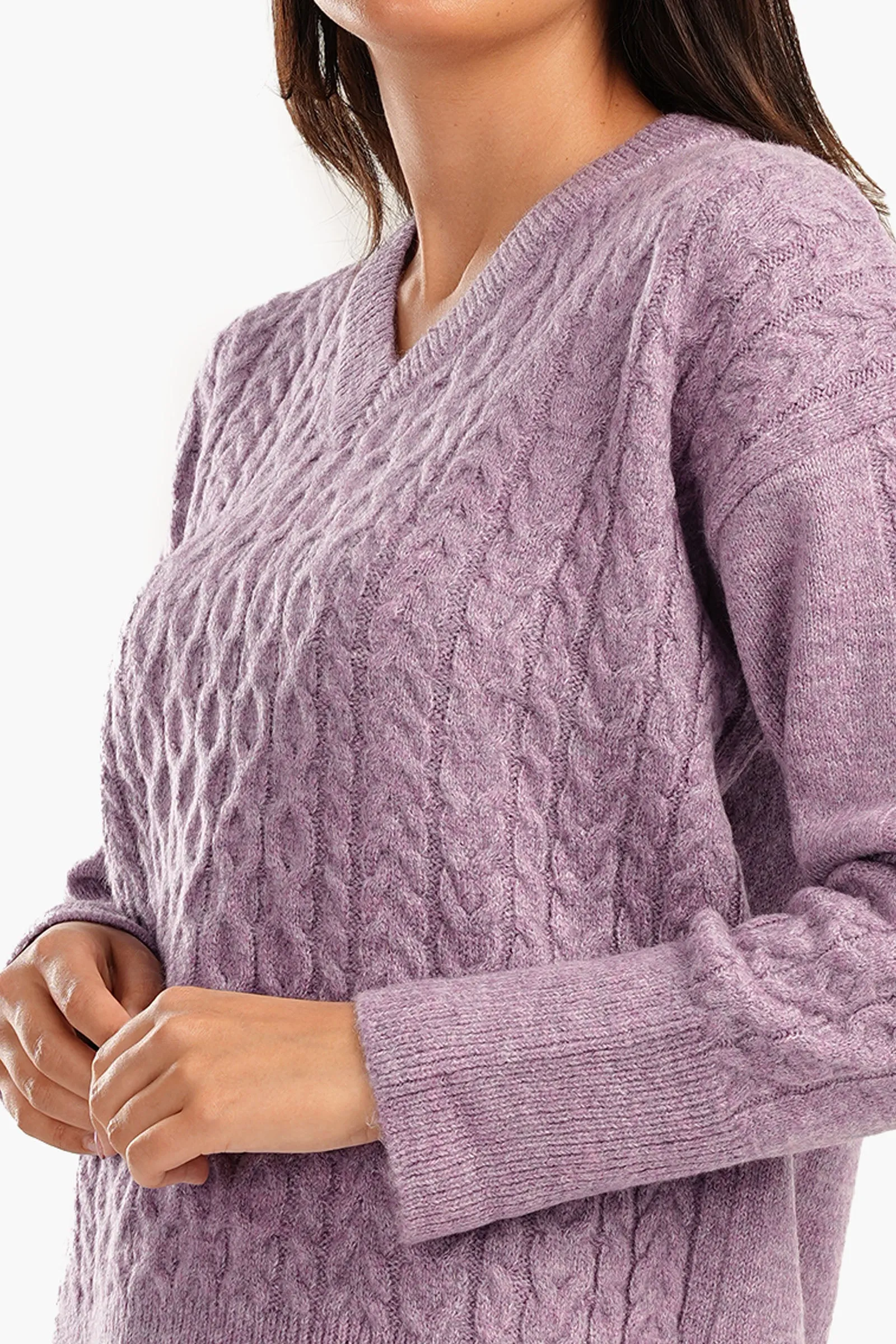 Cable Knitted V-Neck Pullover