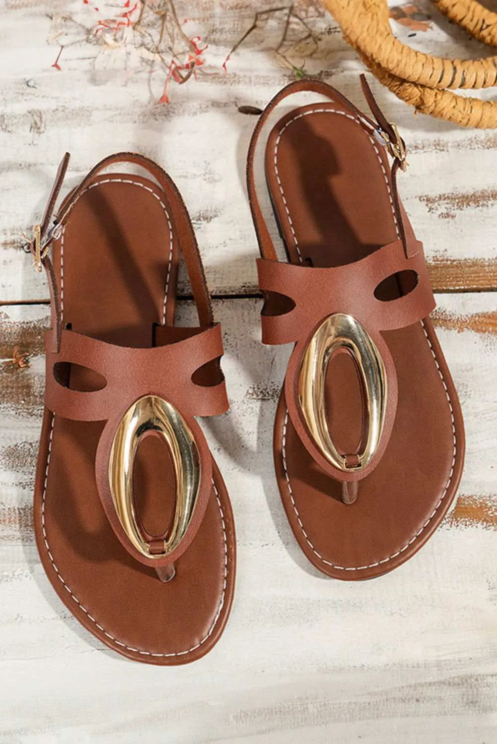 Camel Retro Hollow Out Open Toe Leather Sandals - Stylish & Durable