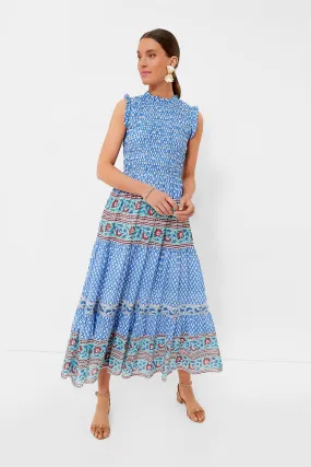 Campania Blue Sleeveless Smocked Maxi Dress