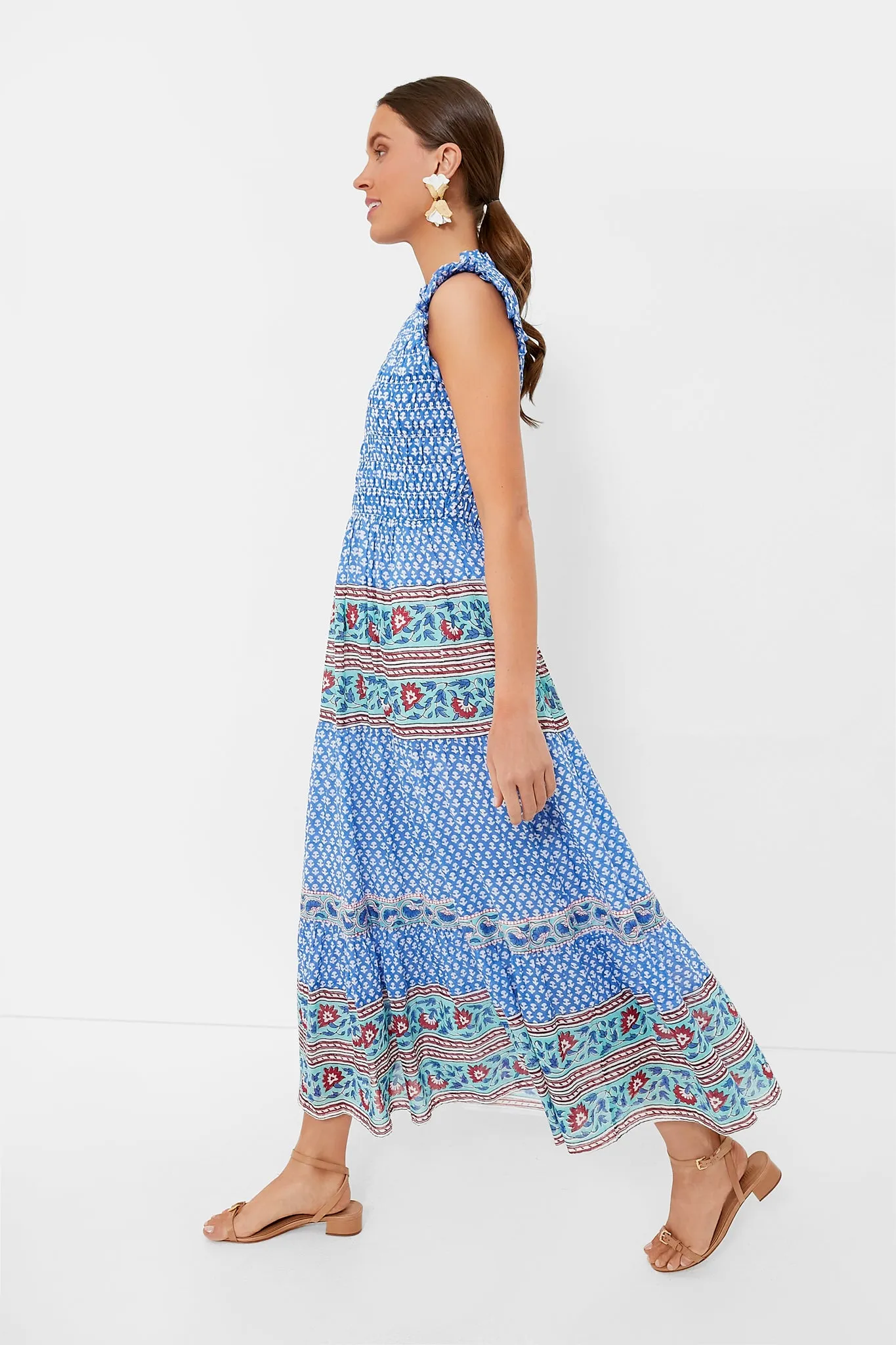 Campania Blue Sleeveless Smocked Maxi Dress