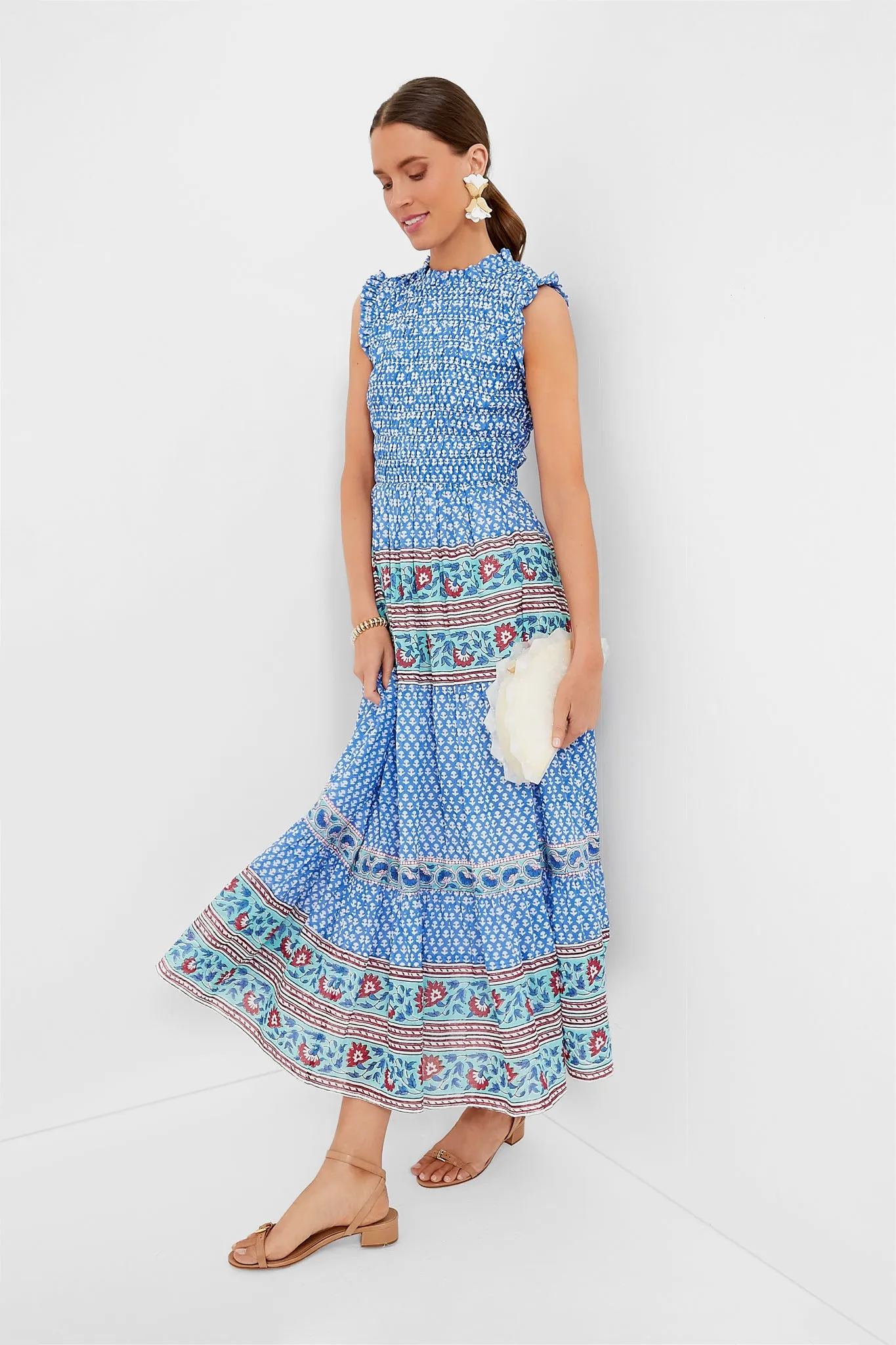 Campania Blue Sleeveless Smocked Maxi Dress