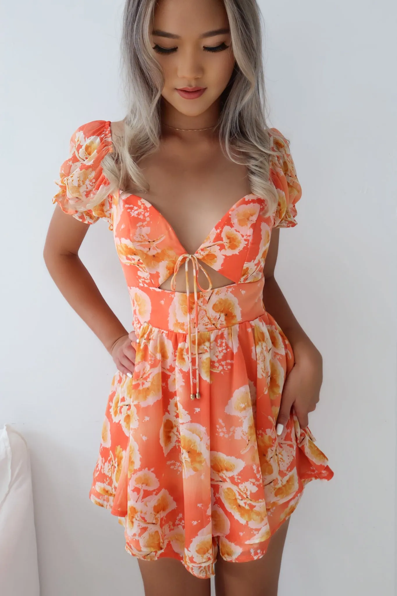 Caroline Playsuit - Orange Floral