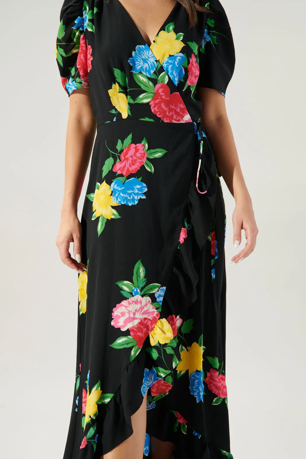 Cheyenne Floral Print Hi Low Maxi Wrap Dress