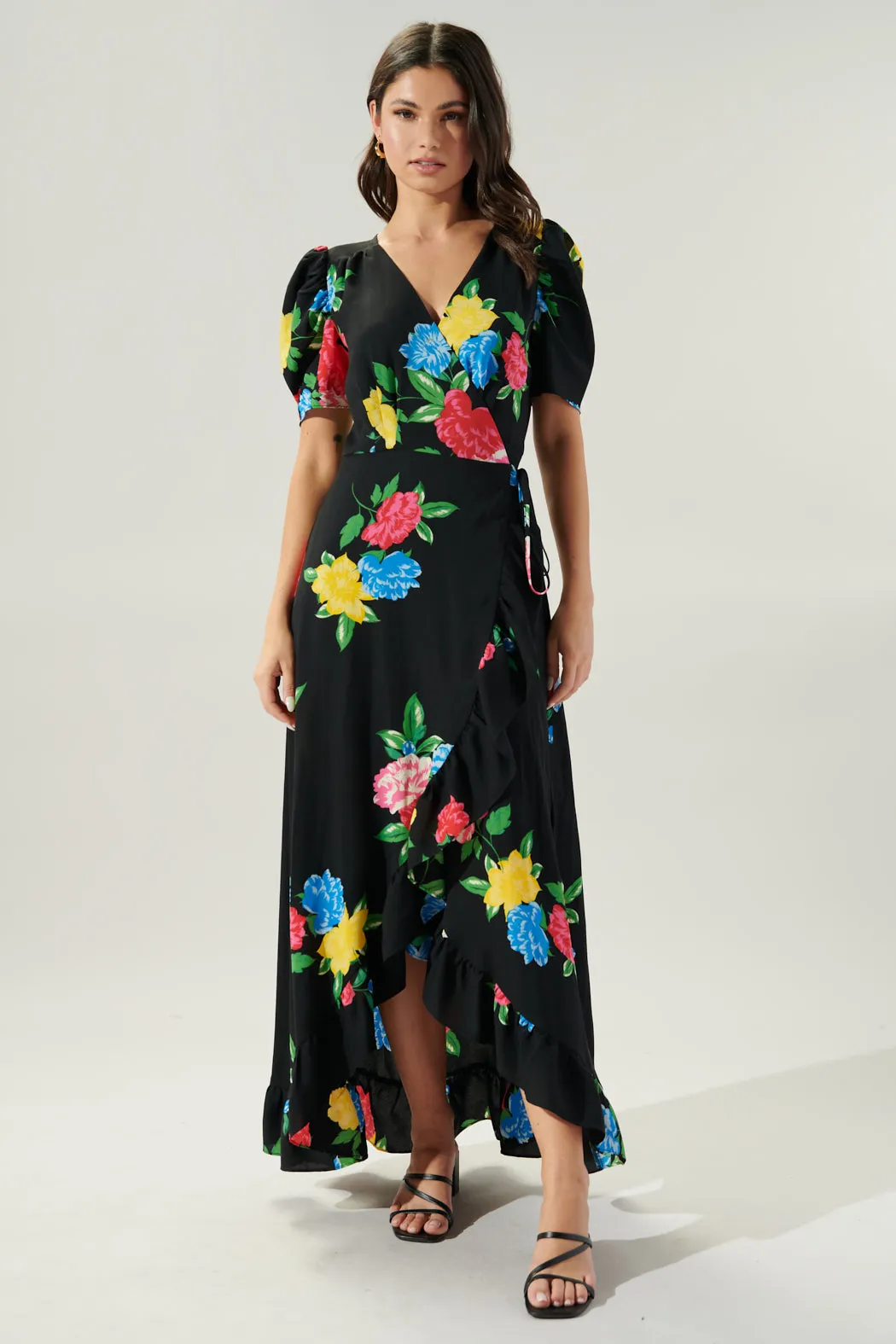 Cheyenne Floral Print Hi Low Maxi Wrap Dress