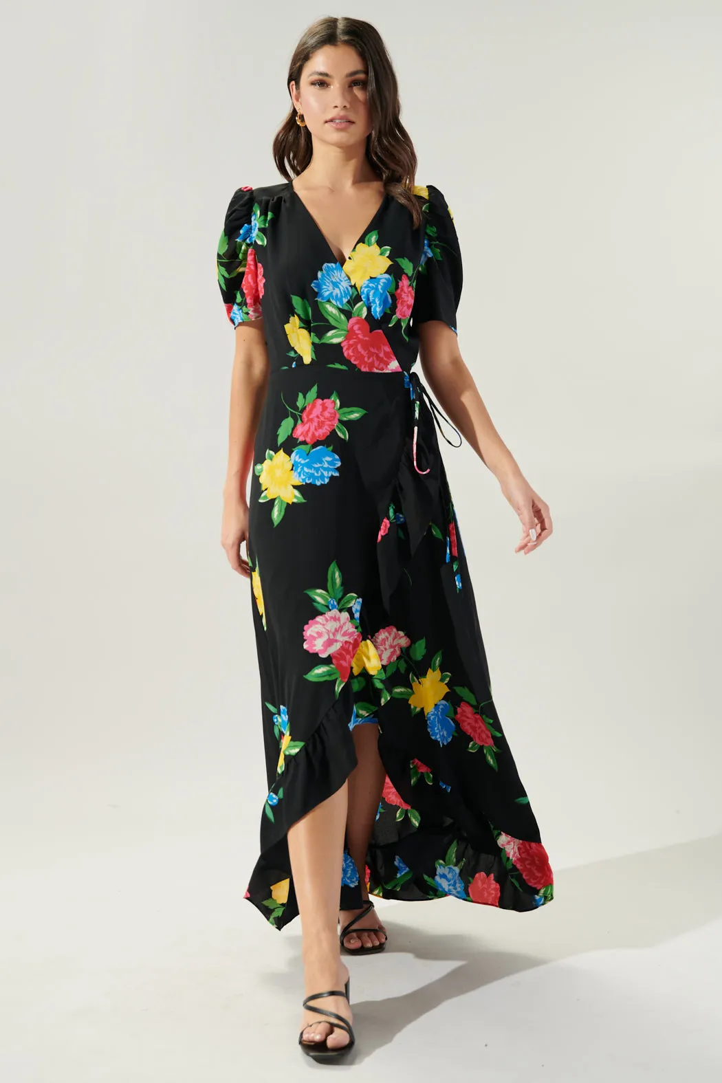 Cheyenne Floral Print Hi Low Maxi Wrap Dress