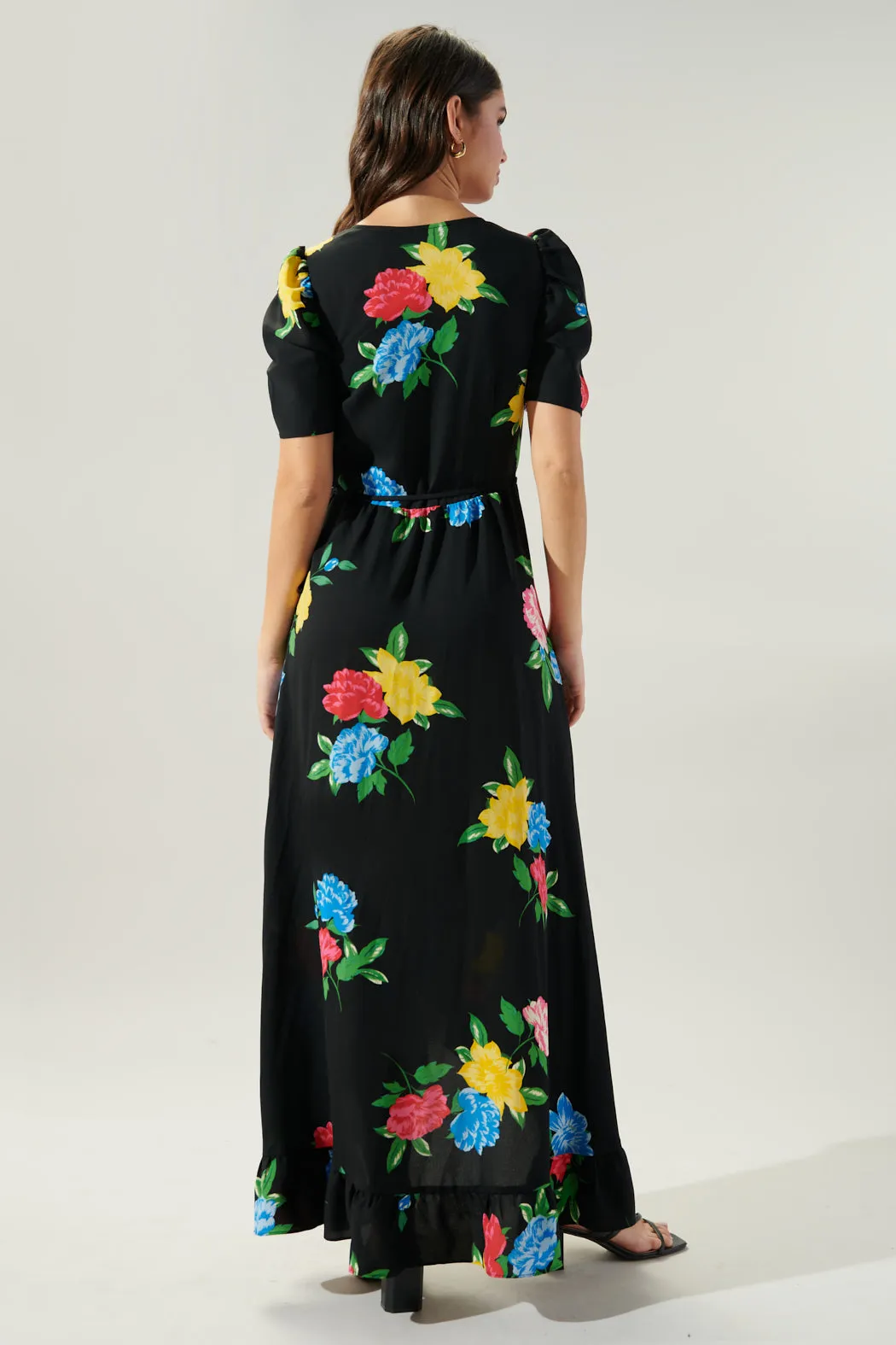 Cheyenne Floral Print Hi Low Maxi Wrap Dress