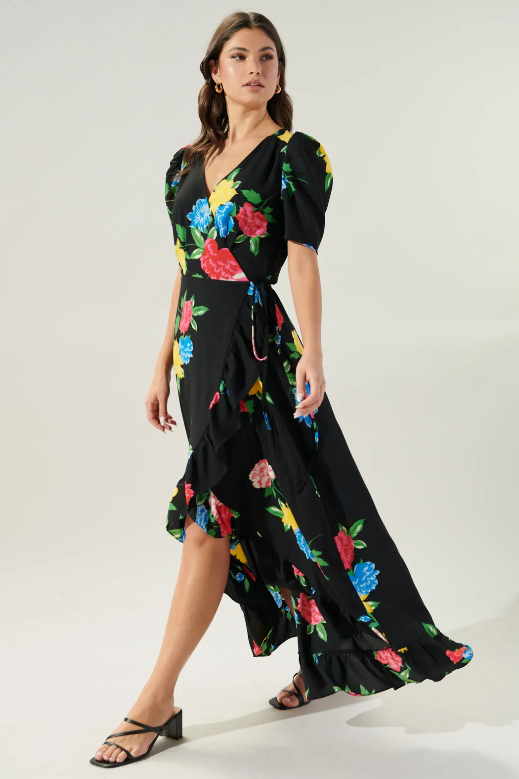 Cheyenne Floral Print Hi Low Maxi Wrap Dress