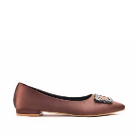 Chic Brown Satin Flats with Crystal Embellishment | 469M-B