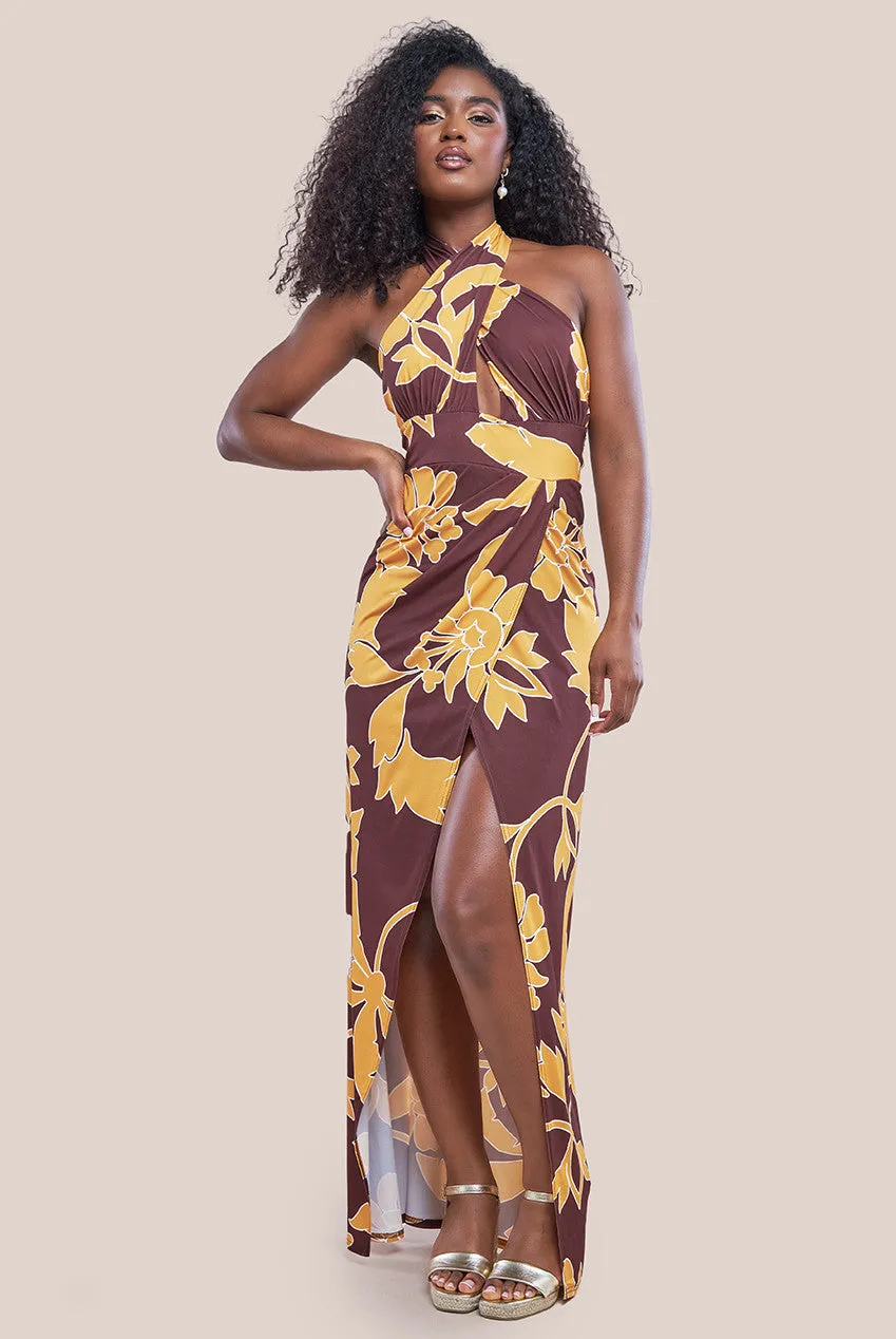 City Goddess Printed Crossover Maxi Dress