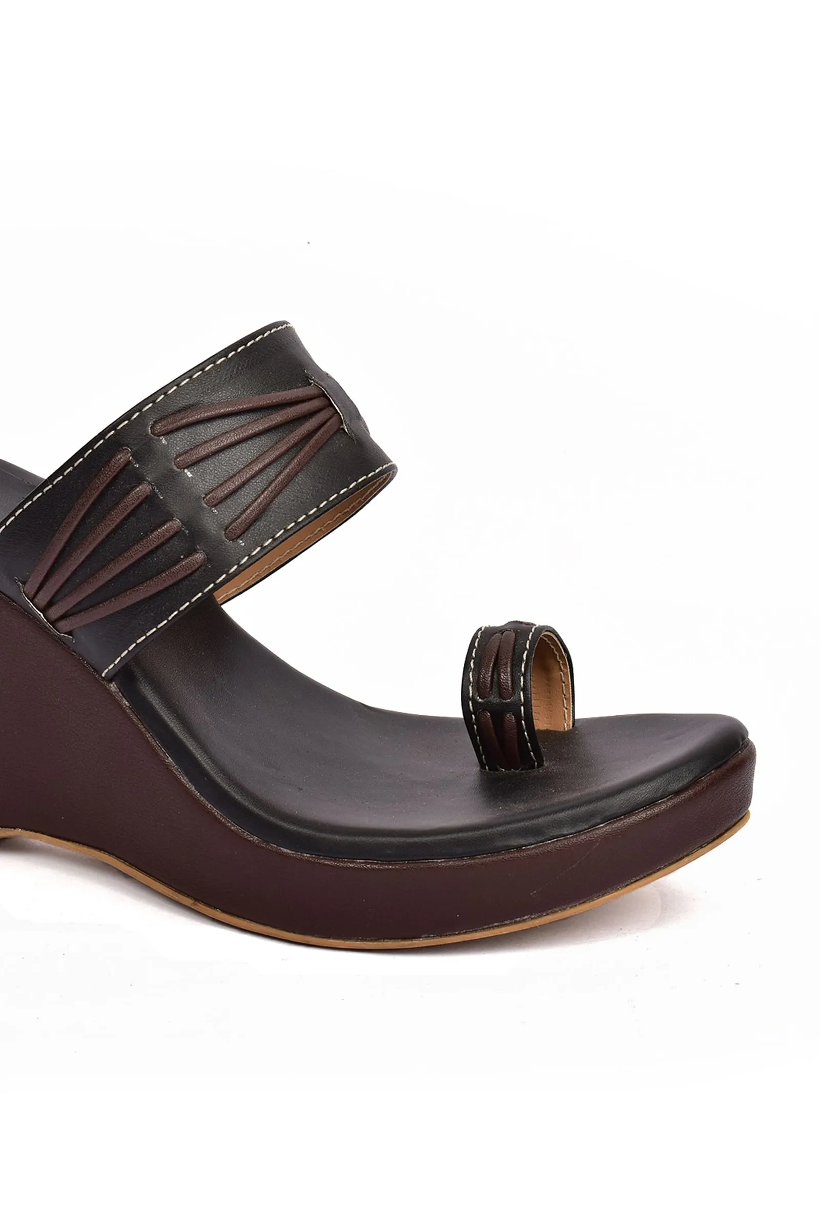 Coco Brown Vegan Leather Kolhapuri Wedges