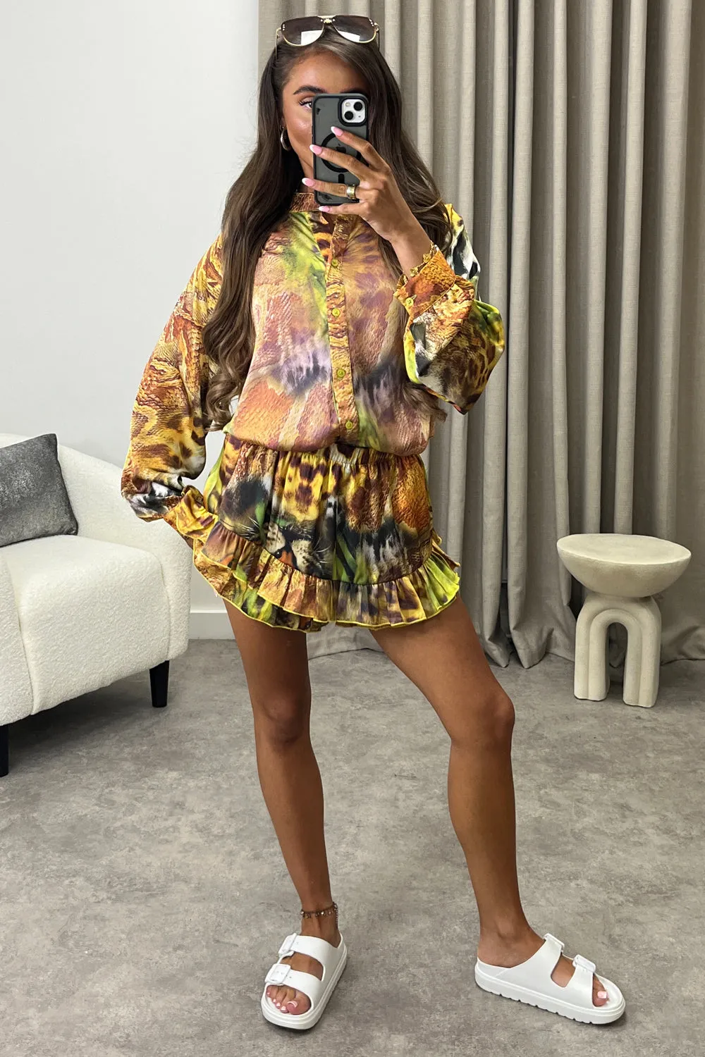 Colbie Brown Multi Jungle Print Shirt and Tiered Frill Skort Co-Ord Set