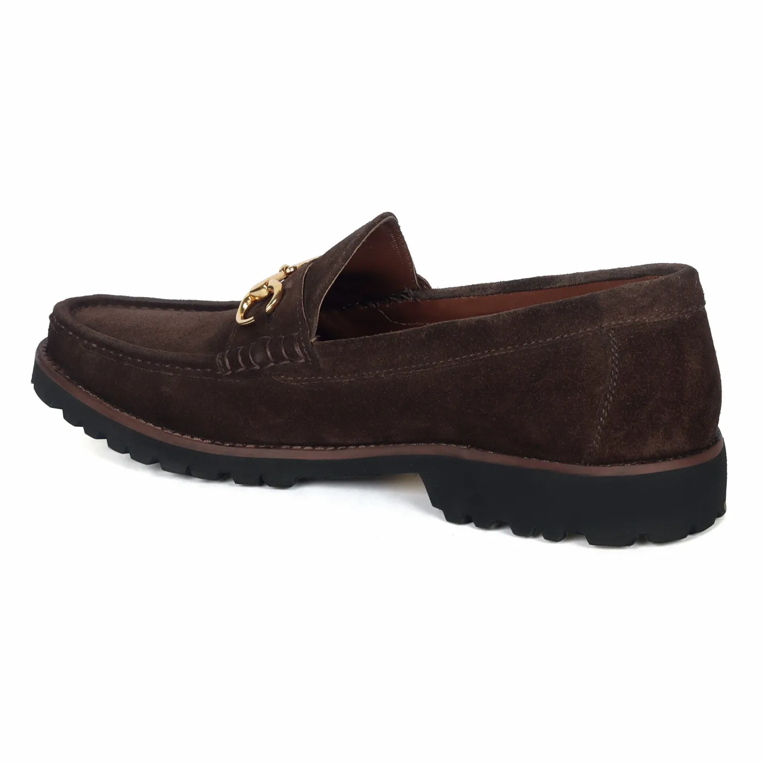 Dark Brown Chunky Sole in Suede Leather With Horse-bit Buckle