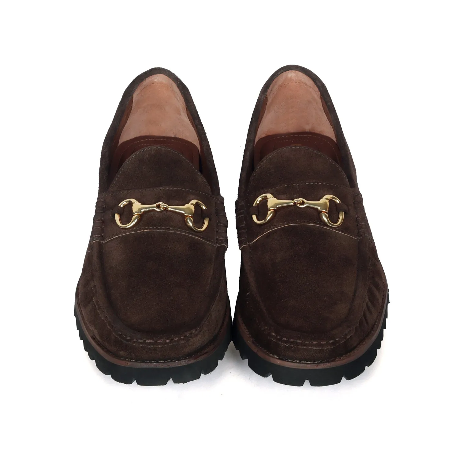 Dark Brown Chunky Sole in Suede Leather With Horse-bit Buckle