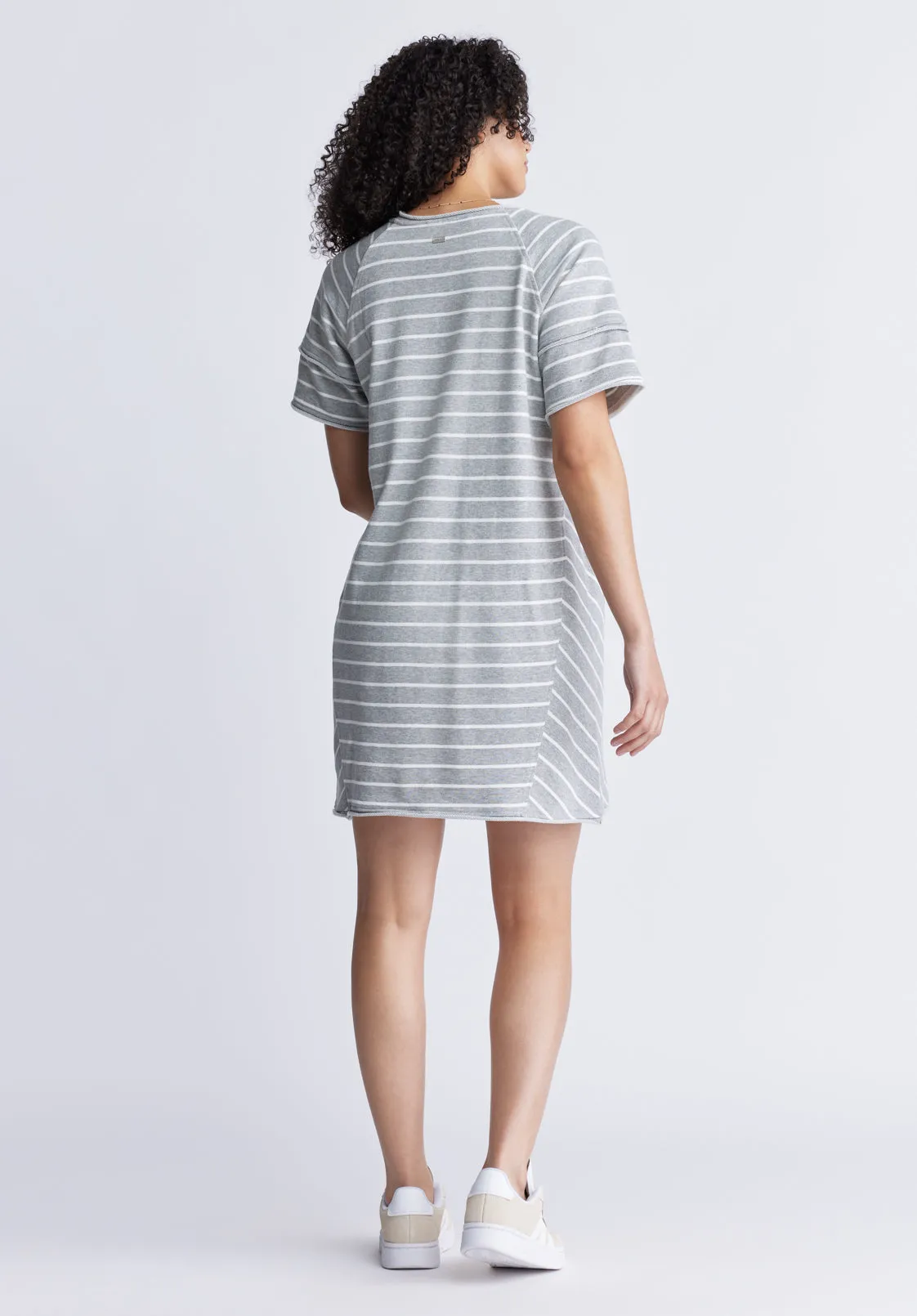 Delfina Women's T-Shirt Dress, Grey and White Striped - KD0006S