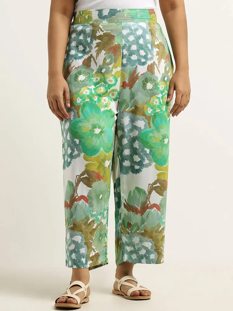 Diza Green Floral Printed Straight Pants