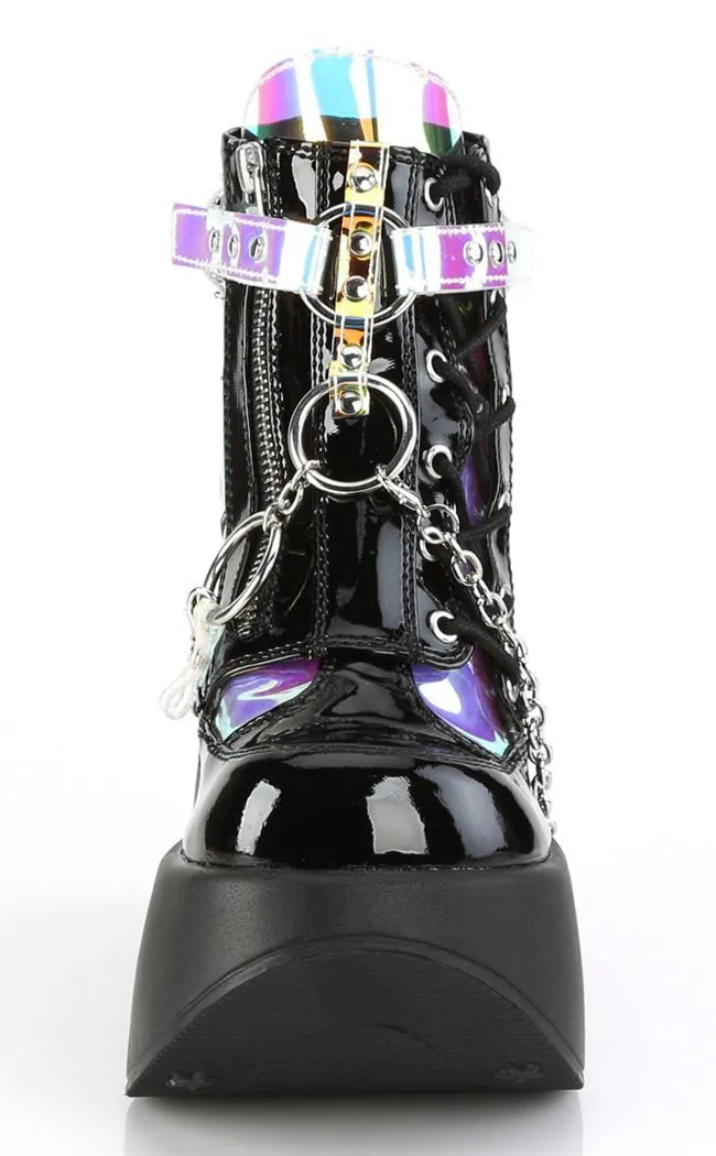 DYNAMITE-101 Black Holographic Ankle Boots