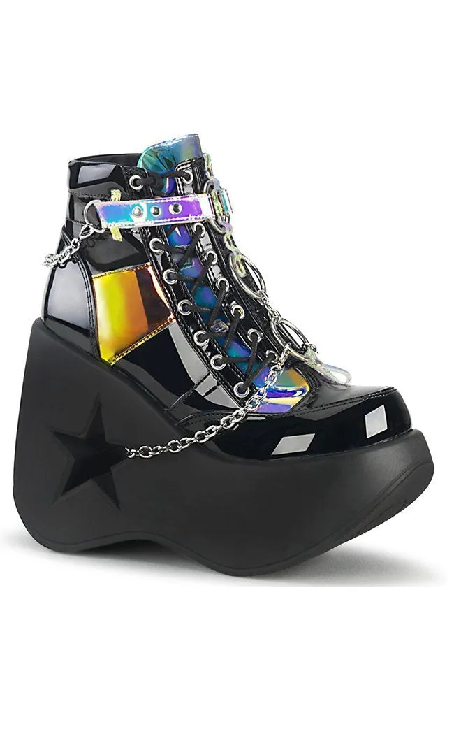 DYNAMITE-101 Black Holographic Ankle Boots