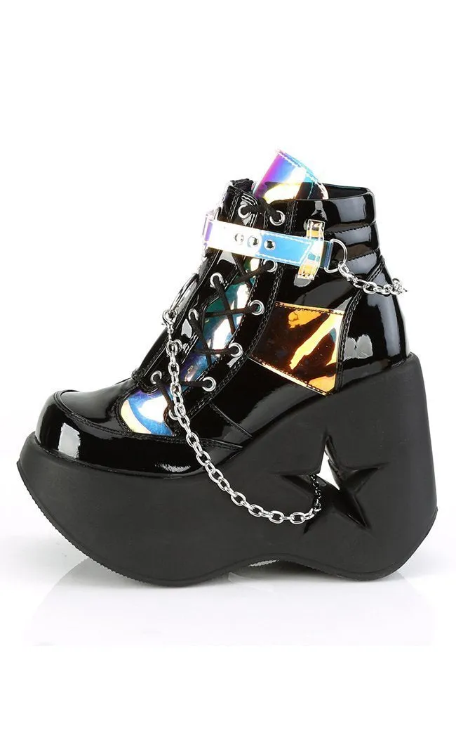 DYNAMITE-101 Black Holographic Ankle Boots