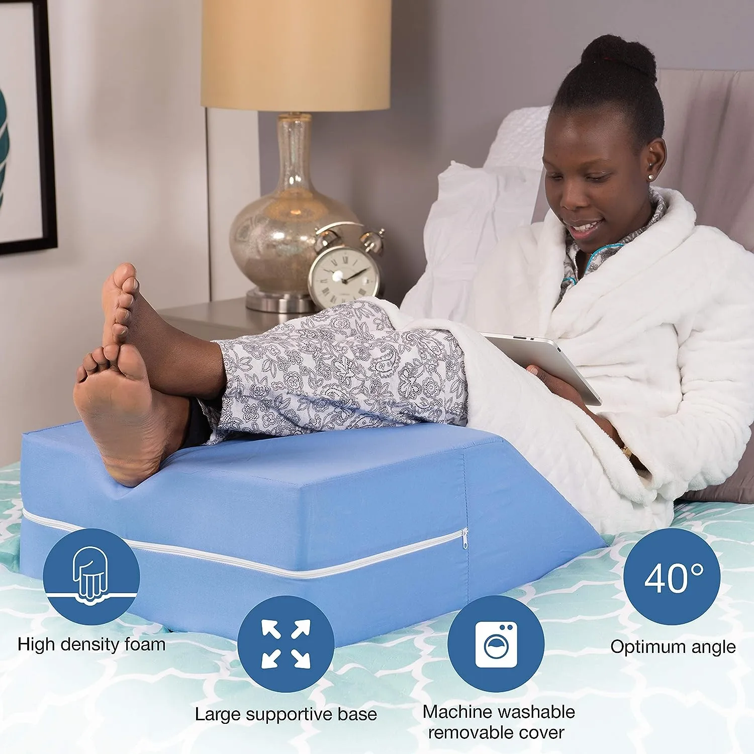 Elevated Leg Pillow I  Bed Wedge I Supportive Foam Wedge Pillow for Elevating Legs I Blue 8" x 20" x 24"