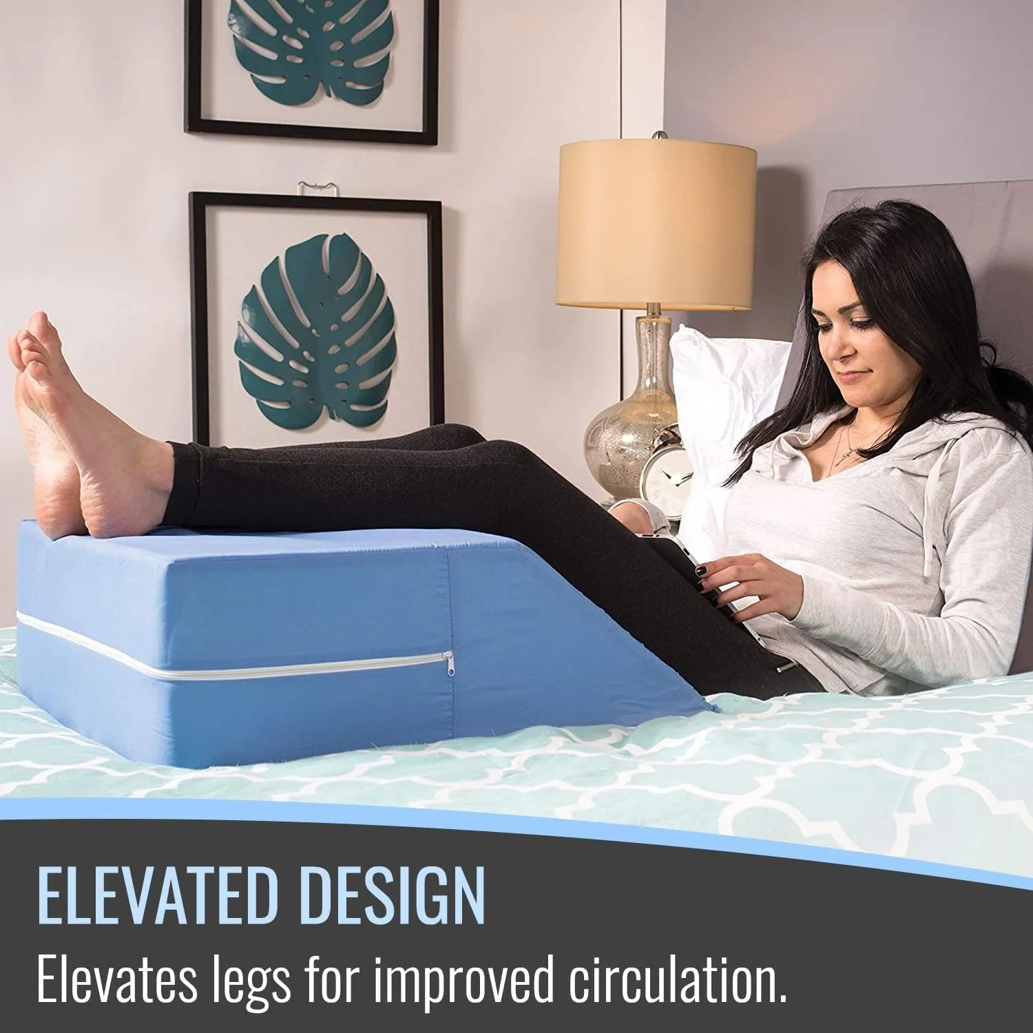 Elevated Leg Pillow I  Bed Wedge I Supportive Foam Wedge Pillow for Elevating Legs I Blue 8" x 20" x 24"